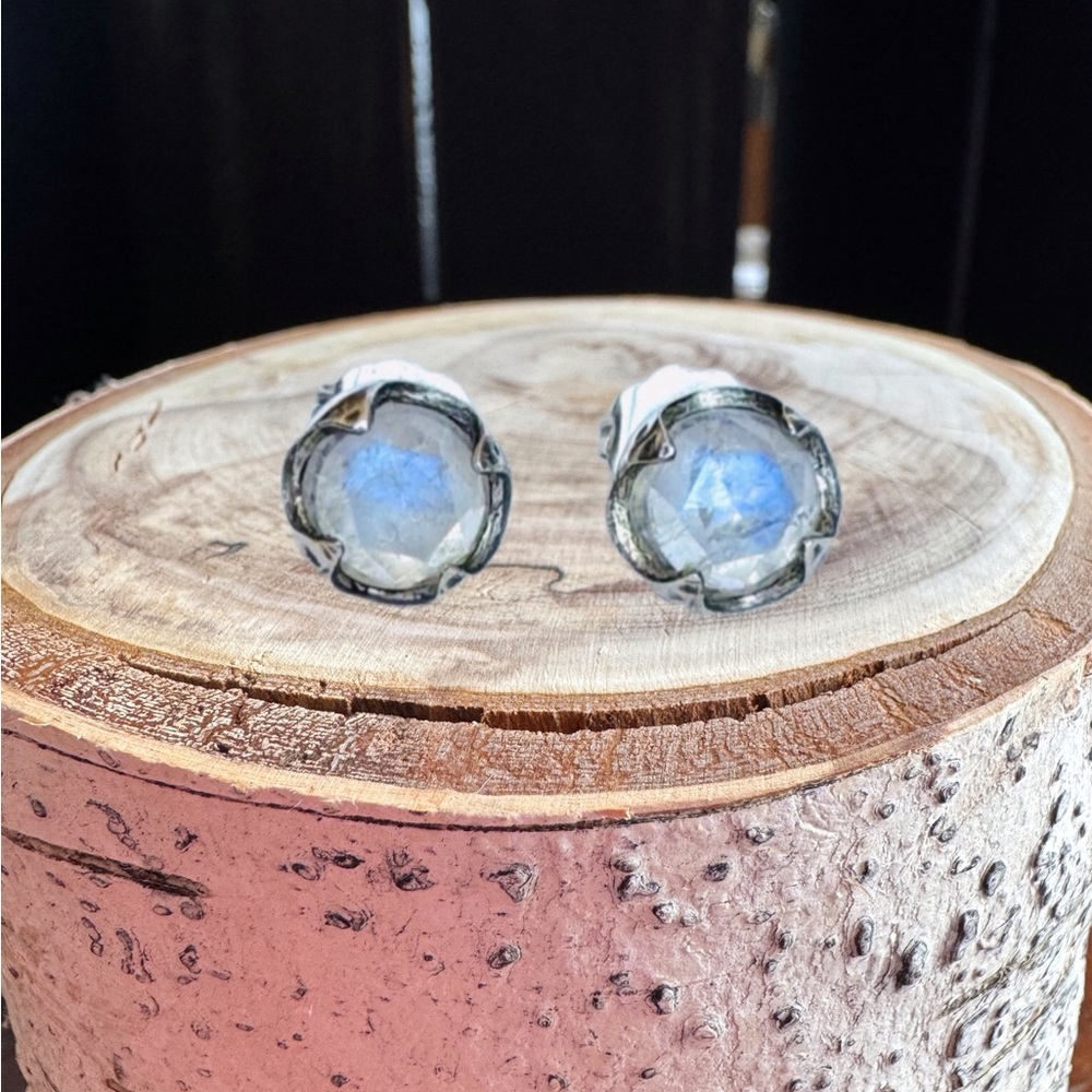 Rainbow Moonstone Stud Earrings 925SS